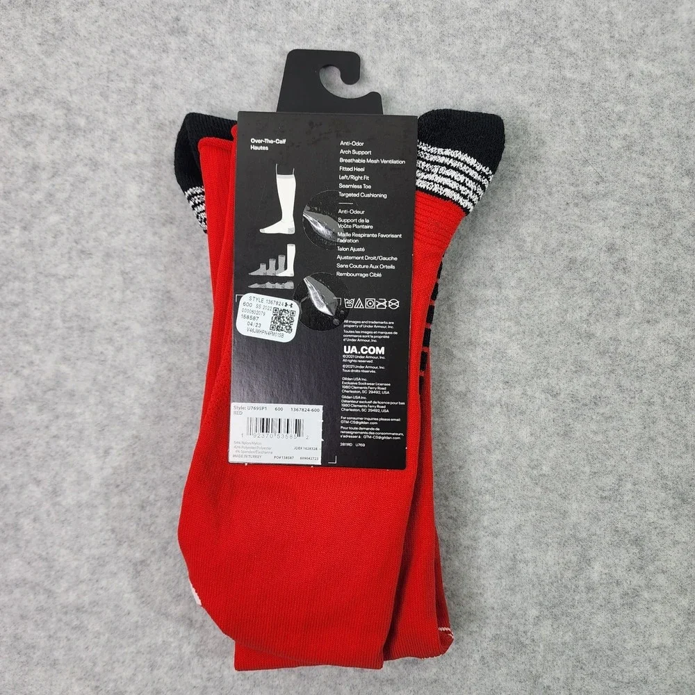 Under Armour Socks Unisex UA Soccer Performance Red Cushioned Over-The-Calf